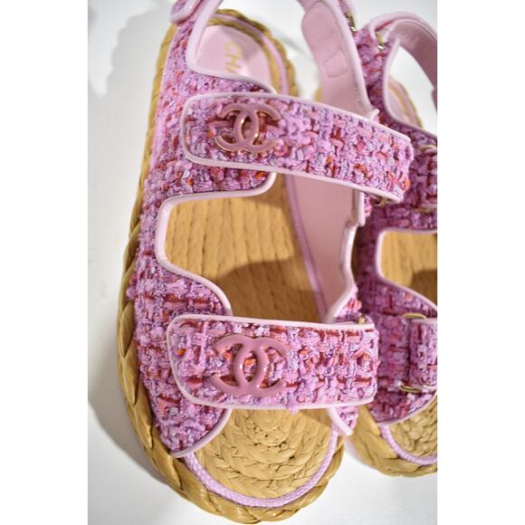 Chanel 22P Pink Purple Tweed Braid CC Logo Mule Slide Flat Teva Dad Sandal 39.5 - Picture 6 of 12